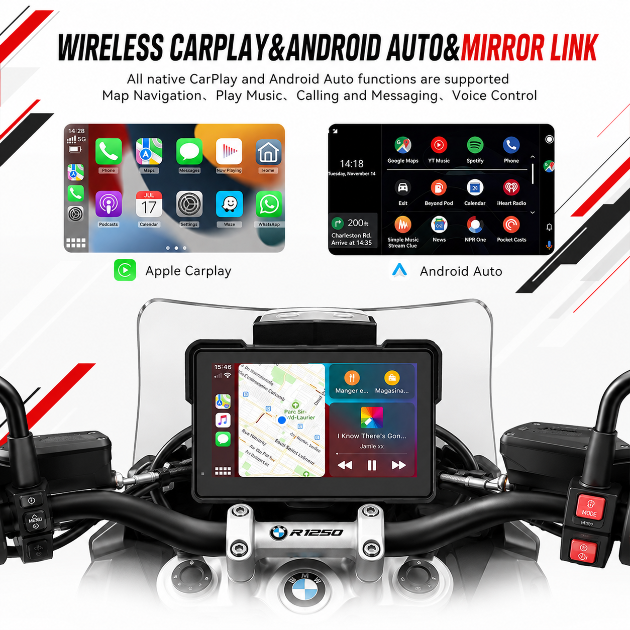 DÉMONTABLE 7″ ÉCRAN DE CARPLAY AVEC DÉTECTION DE LA PRESSION DES PNEUS ET 2 CAMERA