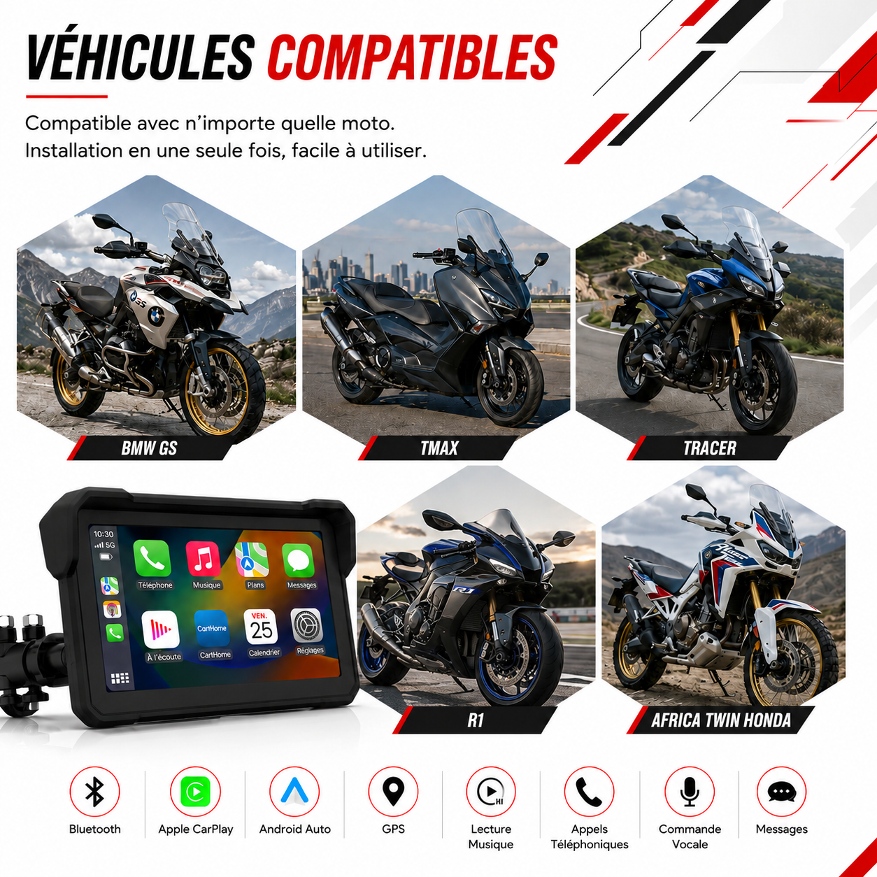 6″ ÉCRAN DE CARPLAY AVEC DÉTECTION DE LA PRESSION DES PNEUS ET 2 CAMERA