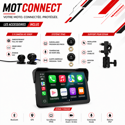 7″ ÉCRAN DE CARPLAY AVEC DÉTECTION DE LA PRESSION DES PNEUS ET 2 CAMERA