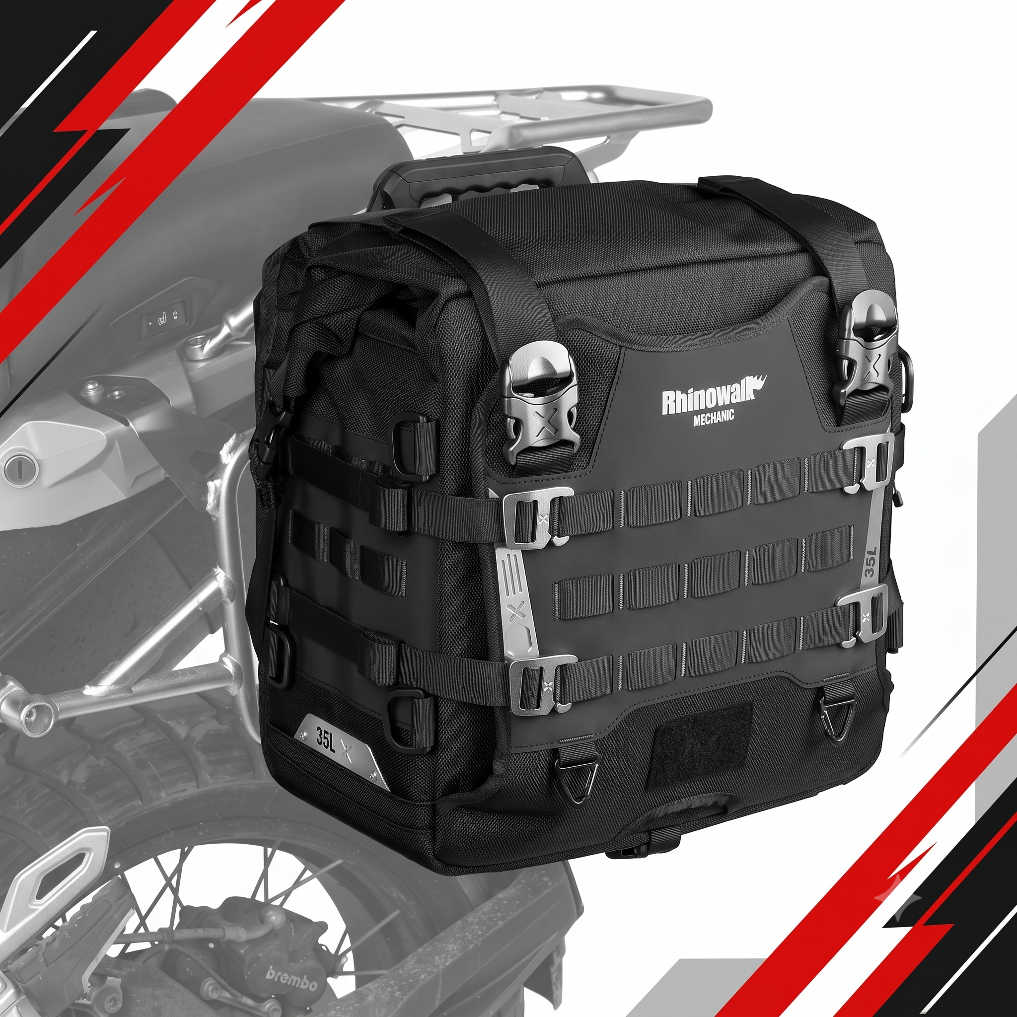 Sac Latéral Moto 35L Rhinowalk Mechanic — Quick-Release · Waterproof · MOLLE