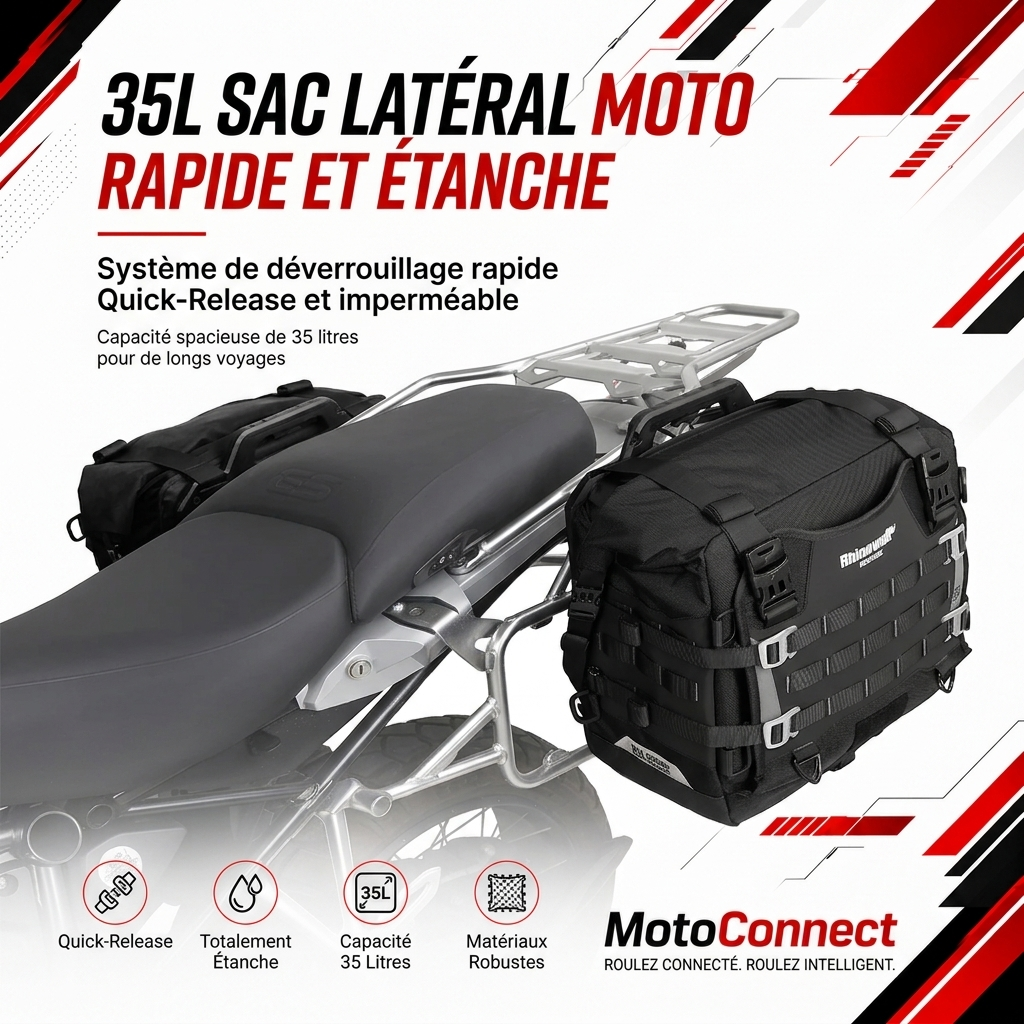 Sac Latéral Moto 35L Rhinowalk Mechanic — Quick-Release · Waterproof · MOLLE
