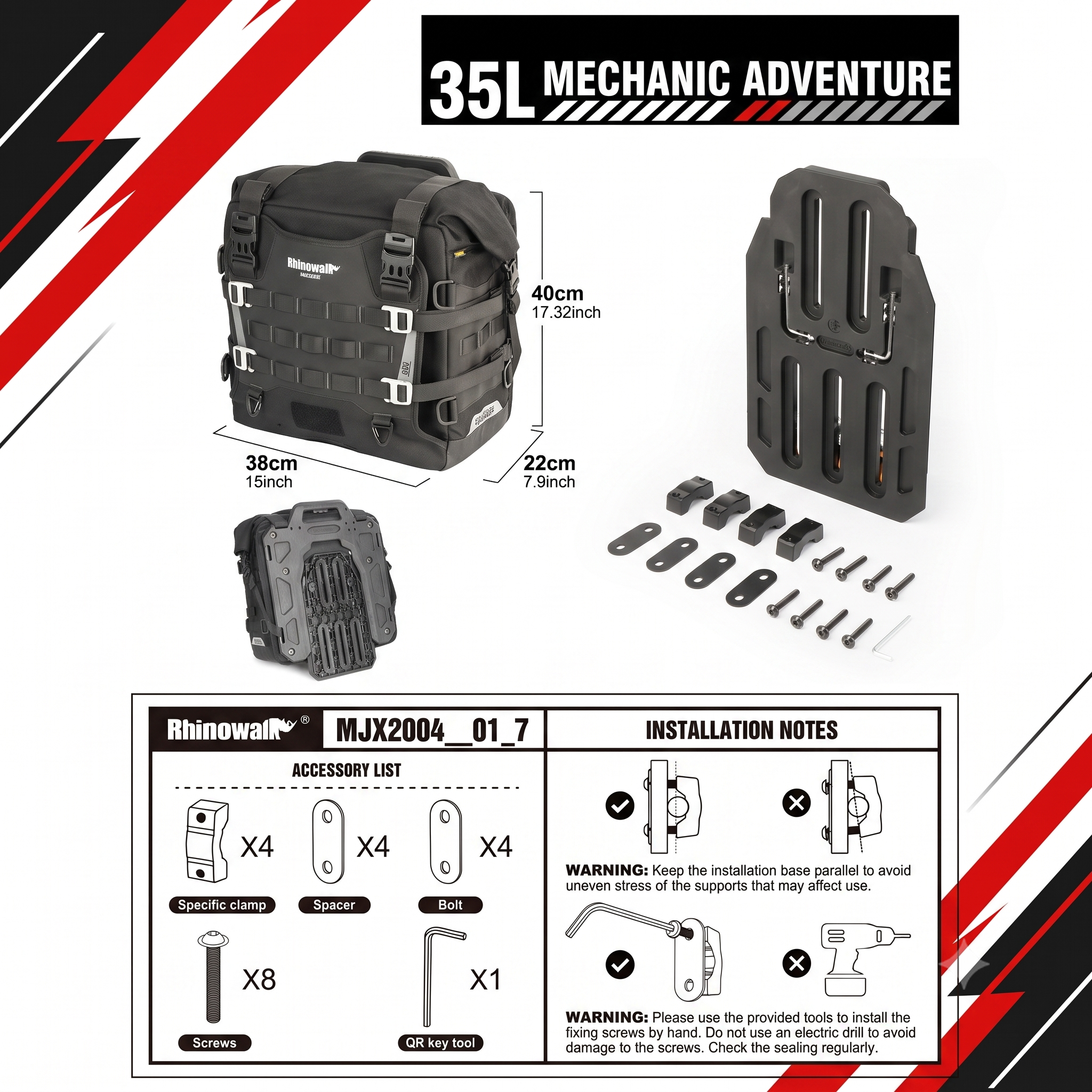 Sac Latéral Moto 35L Rhinowalk Mechanic — Quick-Release · Waterproof · MOLLE
