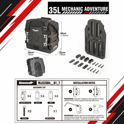 Sac Latéral Moto 35L Rhinowalk Mechanic — Quick-Release · Waterproof · MOLLE